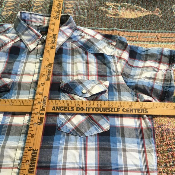 #64 J. Ferrar snap button Plaid cowboy bullrider Large Two Pockets rugged - Picture 5 of 8